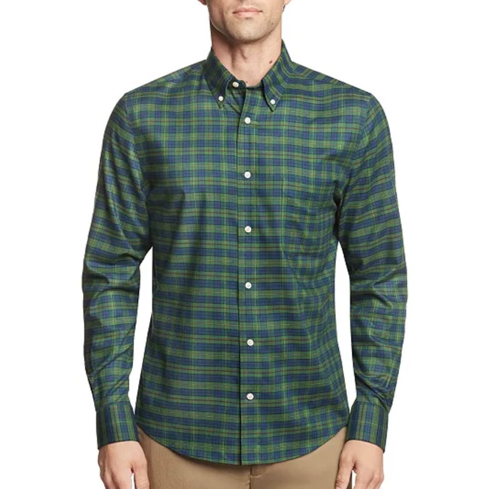 Lauren Ralph Lauren Men’s Soft Stretch Regular Fit Green and Blue Plaid Shirt M